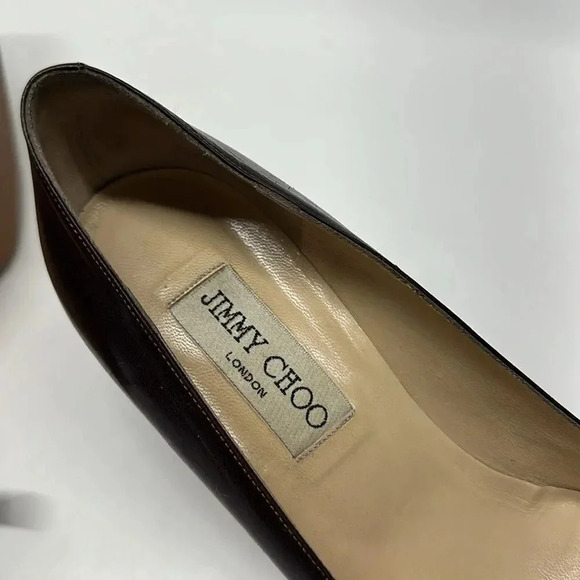 Jimmy Choo Heels High Heel Pumps Pointed Toe Shoes Leather Dark Brown Size 7.5 - Picture 7 of 11